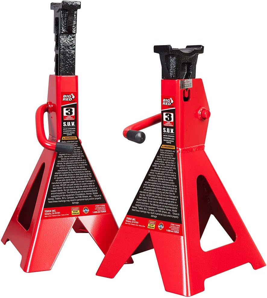3 Ton Steel Jack Stands, Red, Pack of 2 D58404