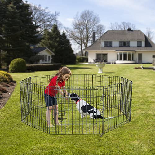 Foldable Metal Dog Playpen 8 Panels 24 Inch with Top Cover A856200