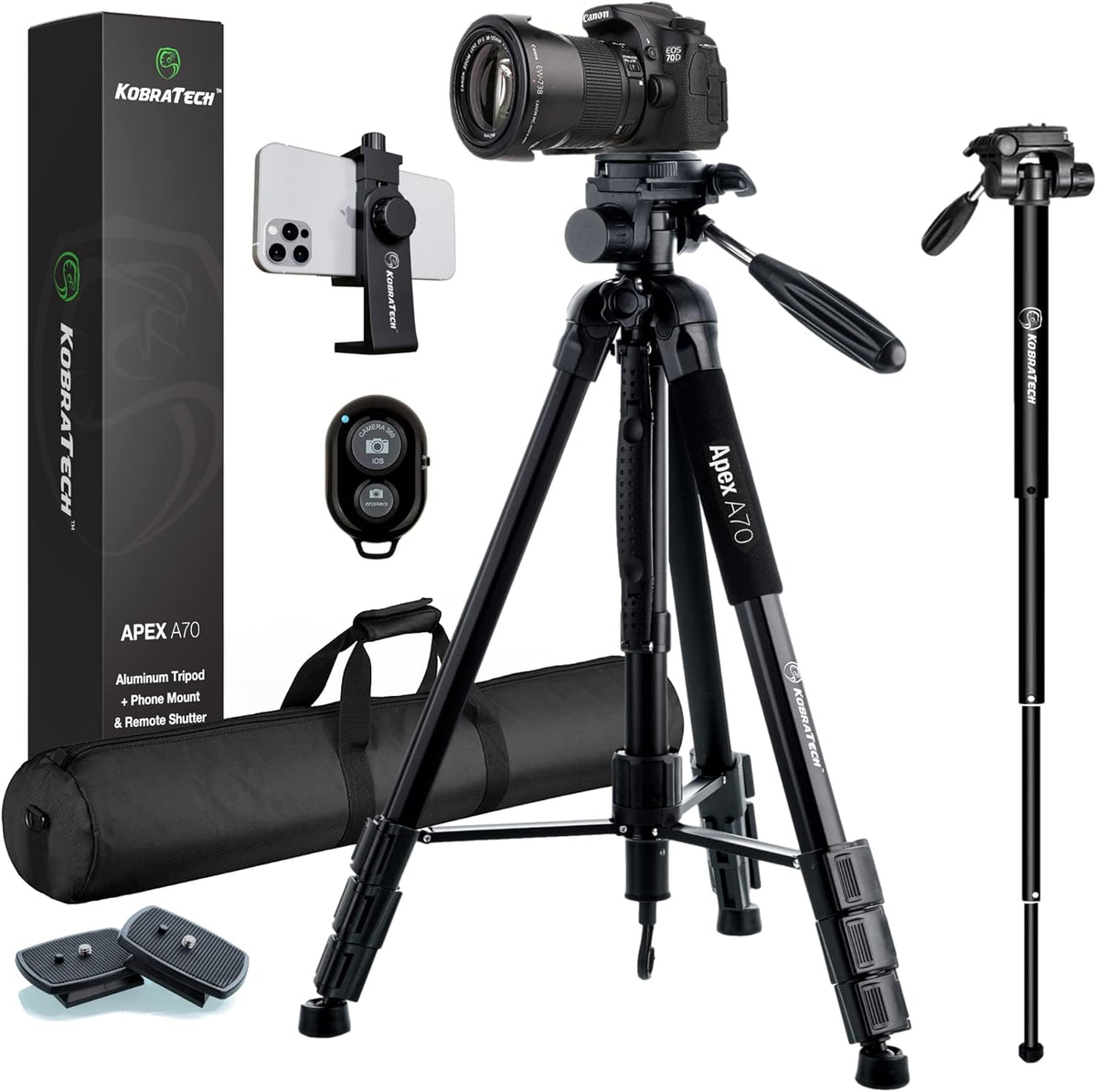 70 Tripod with Bluetooth Remote Shutter, Monopod Pack of 2 K85849
