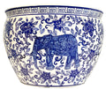 Blue And White Porcelain Fishbowl With Elephant Design 14"W x 11" H T53307