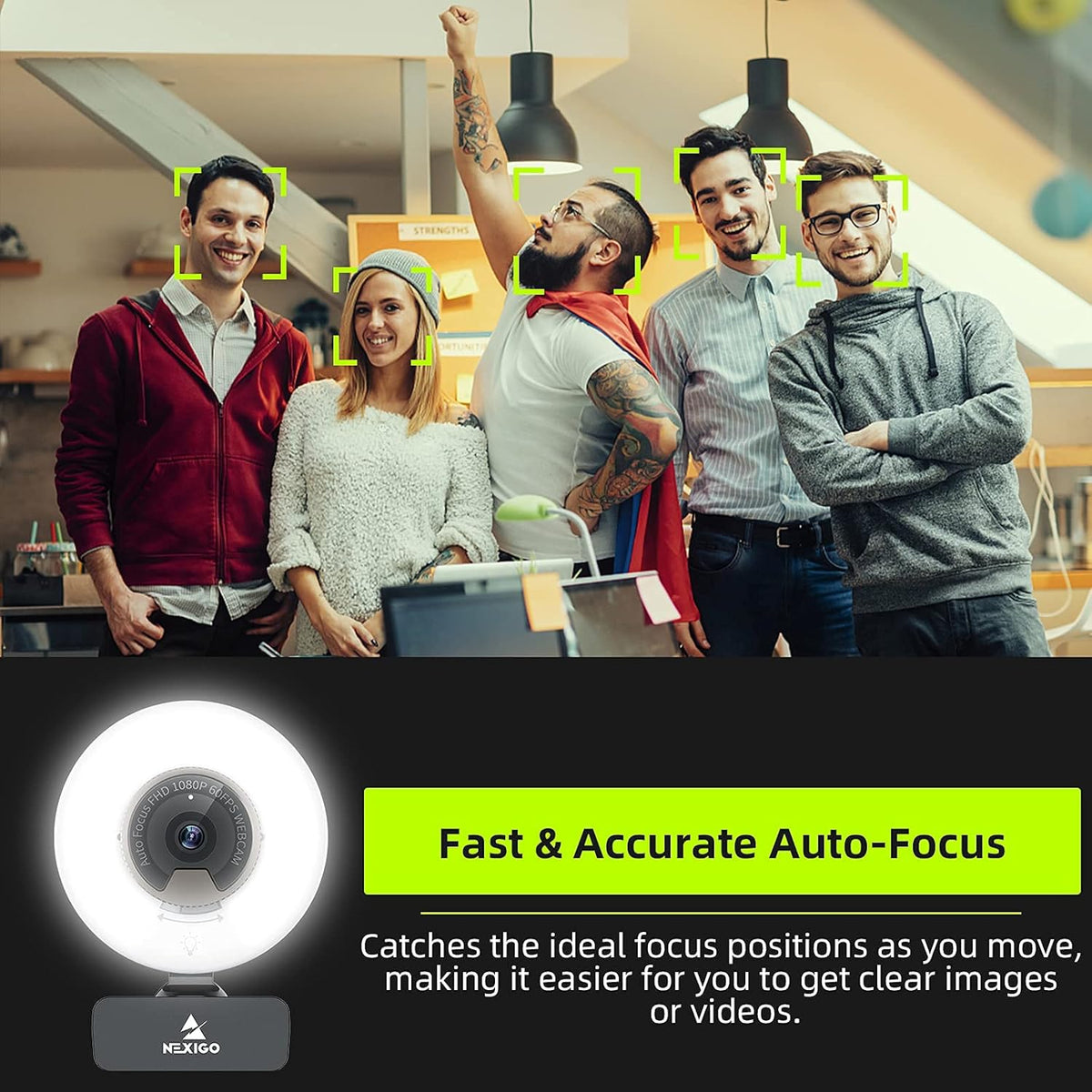 1080P 60FPS Webcam with Light, AutoFocus, Privacy Cover, Dual Stereo Microphone V3331