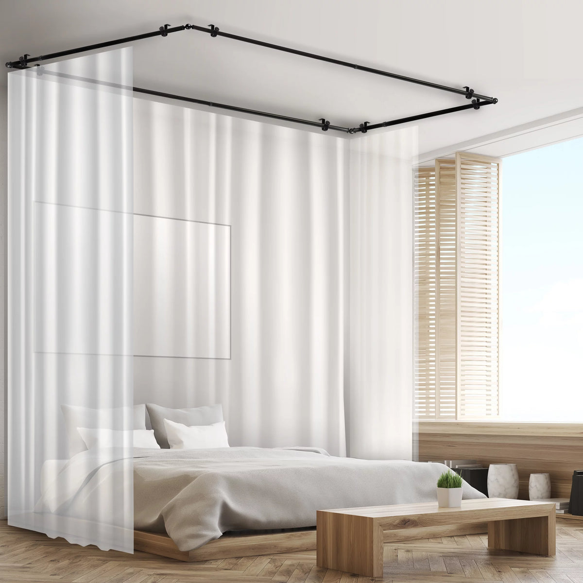 Multi Angle Ceiling Rod Room Divider Adjustable 28-48 inch Black Z4210