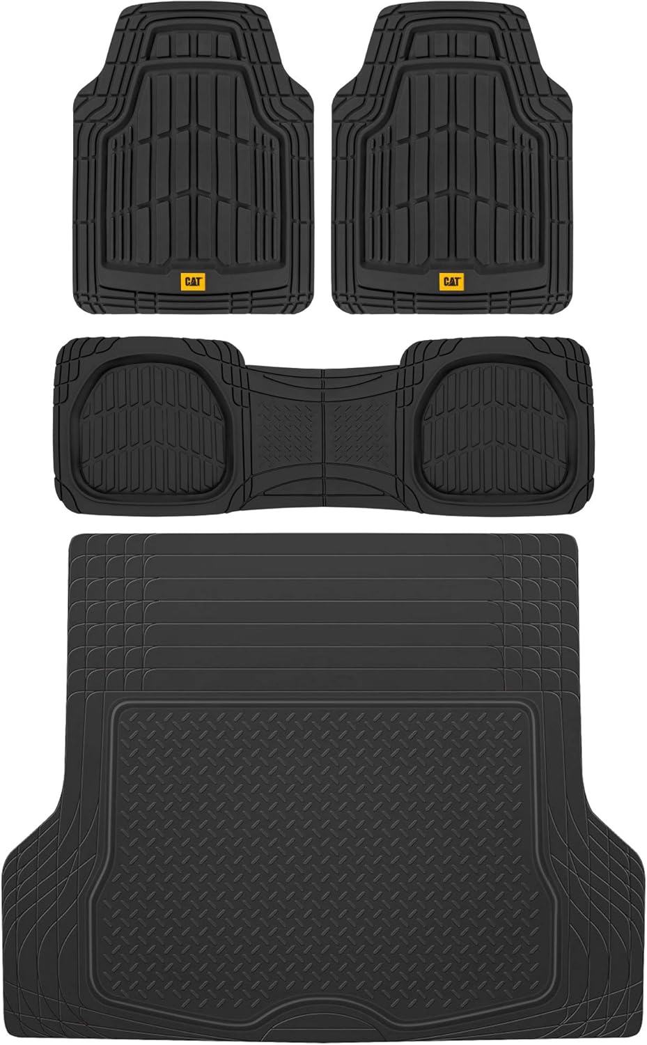 3-Piece Deep Dish Rubber Car Floor Mats with Trunk Cargo Liner R90268