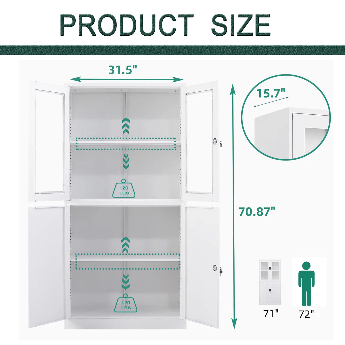 Metal Storage Cabinet with Glass Lockable Door and 2 Adjustable Shelves F52716