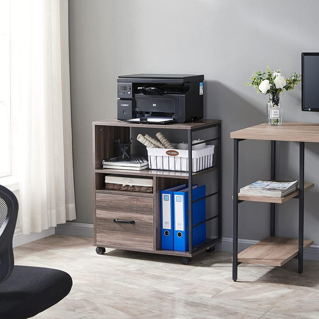 Retro Grey Mobile File Cabinet with Drawer O81994