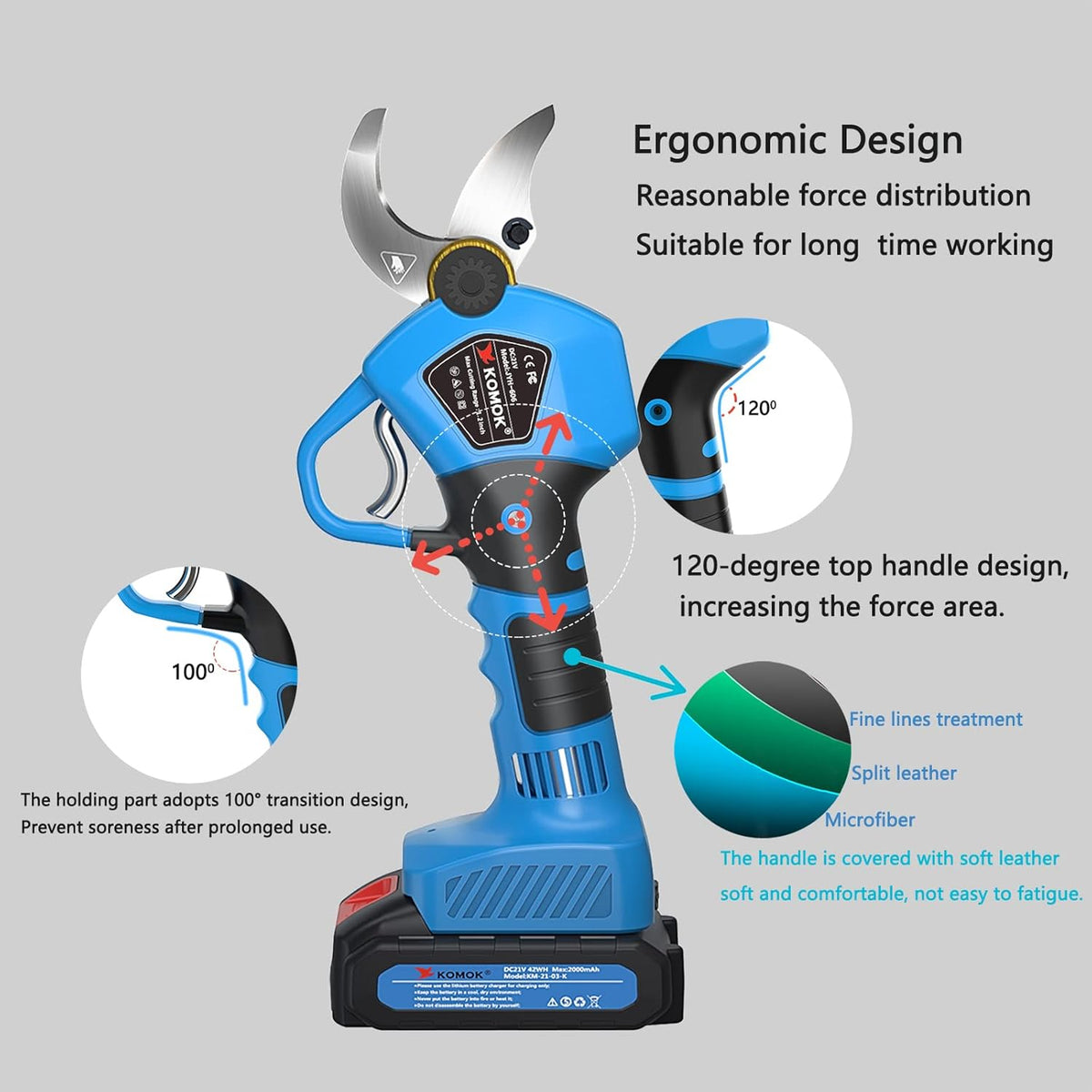 Cordless Electric Pruning Shears with 2Ah Lithium Battery, 30MM Cutting Diameter F757