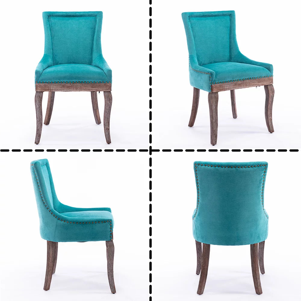 Blue Upholstered Dining Chairs Set of 2 with Wood Legs P719928