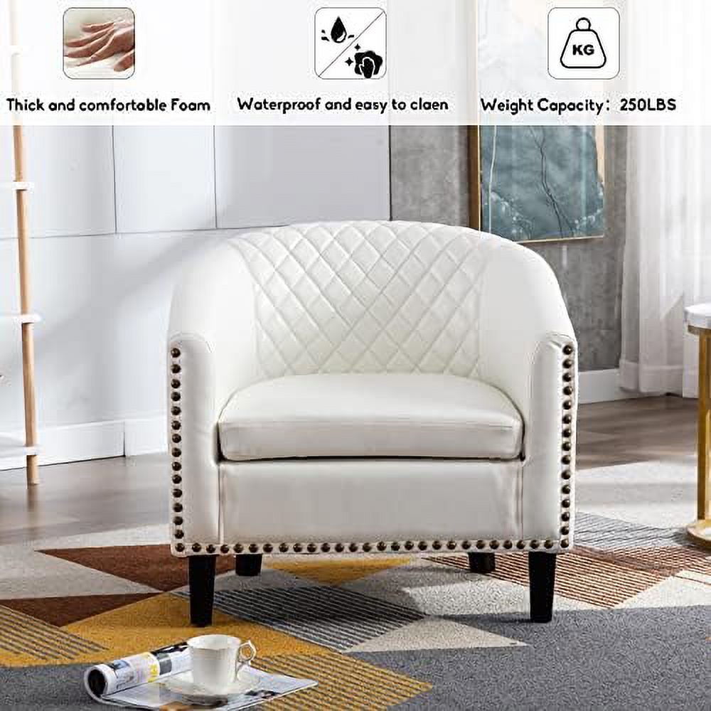 White Faux Leather Barrel Club Chair with Solid Wood Legs H656
