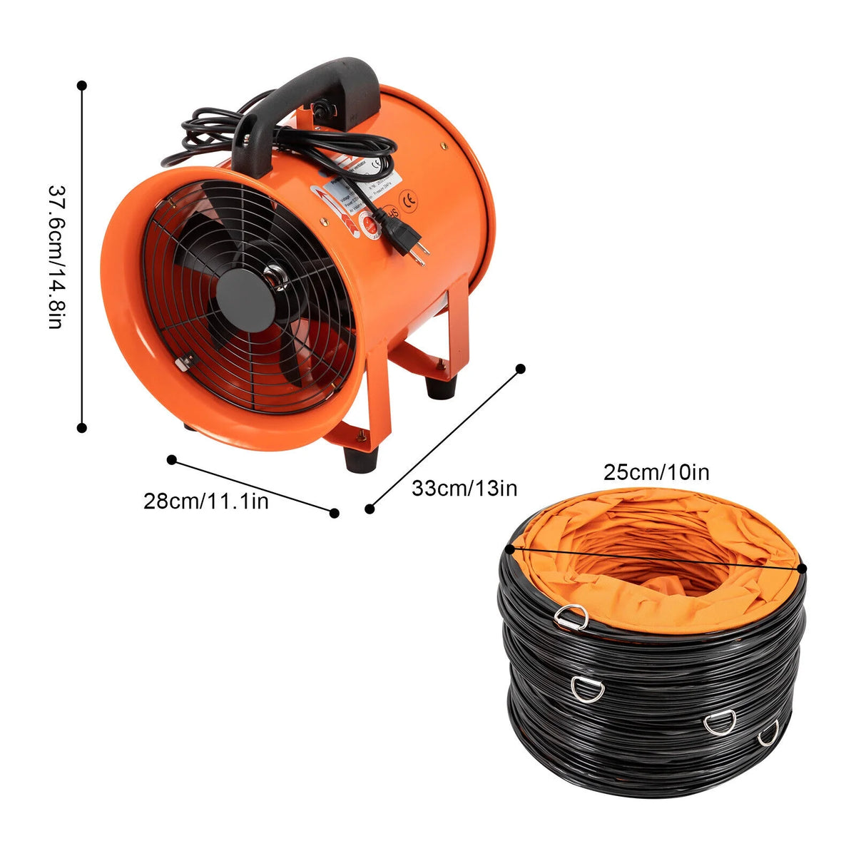10 Inch Portable Ventilation Fan with 32.8ft Duct Hose C449422