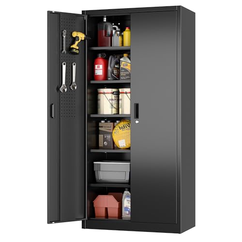 31.5" H Black Steel Lockable Storage Cabinet with 2 Adjustable Shelves V64165