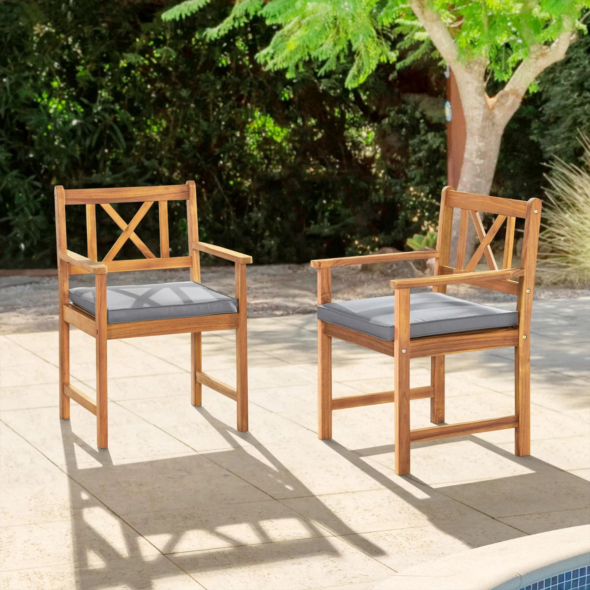 Acacia Wood Dining Chair with Cushions Set of 2 H1075