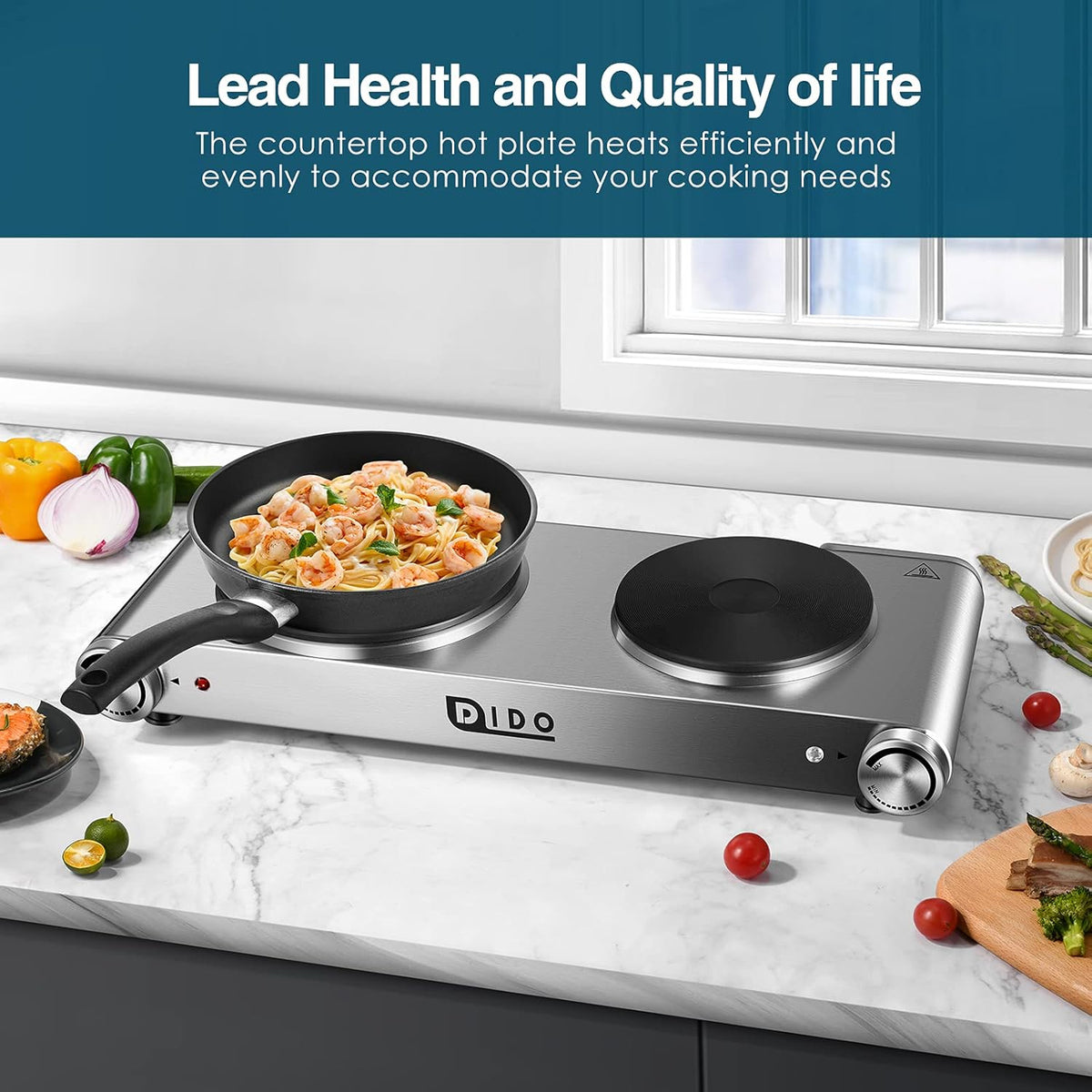 1800W Portable Electric Double Burner Hot Plate with Stainless Steel Cooktop X56682