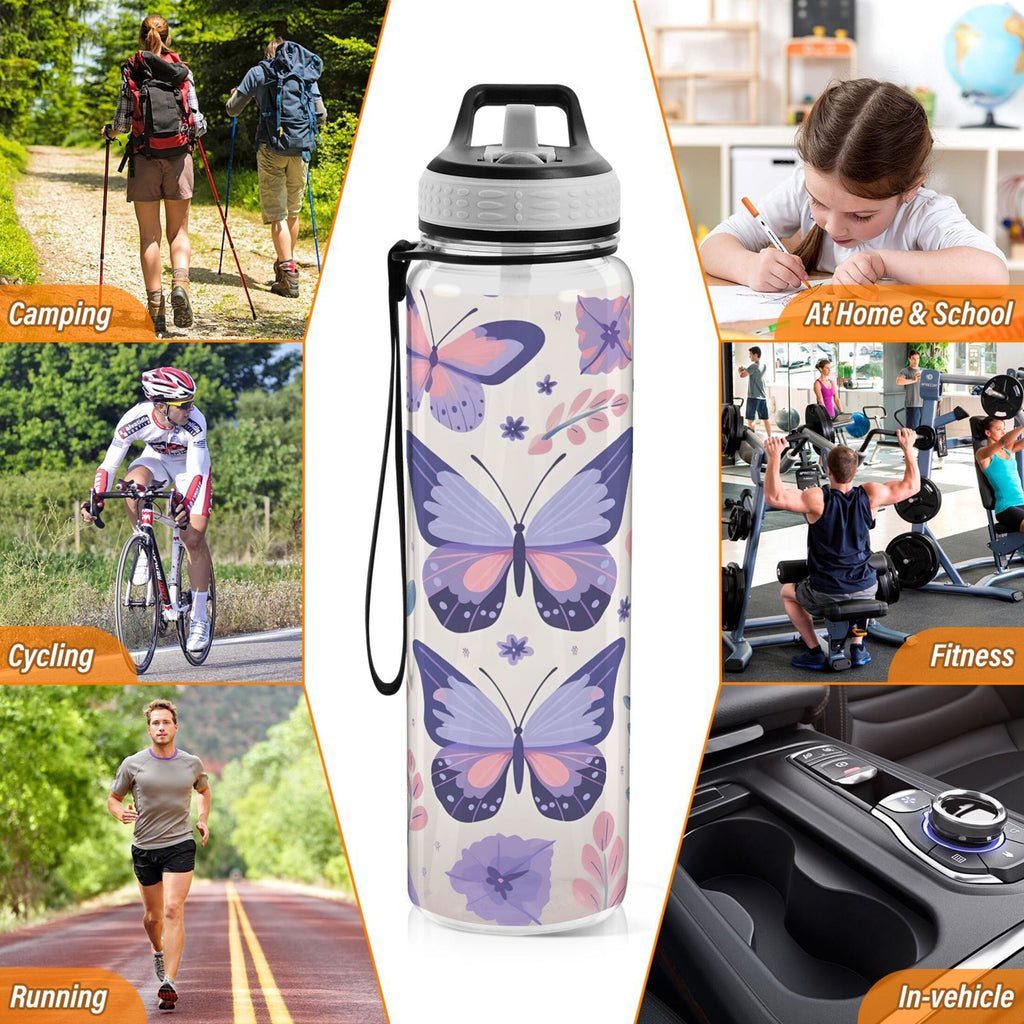 Purple 32oz Tritan Water Bottle with Straw Leakproof BPA Free Clear M160570