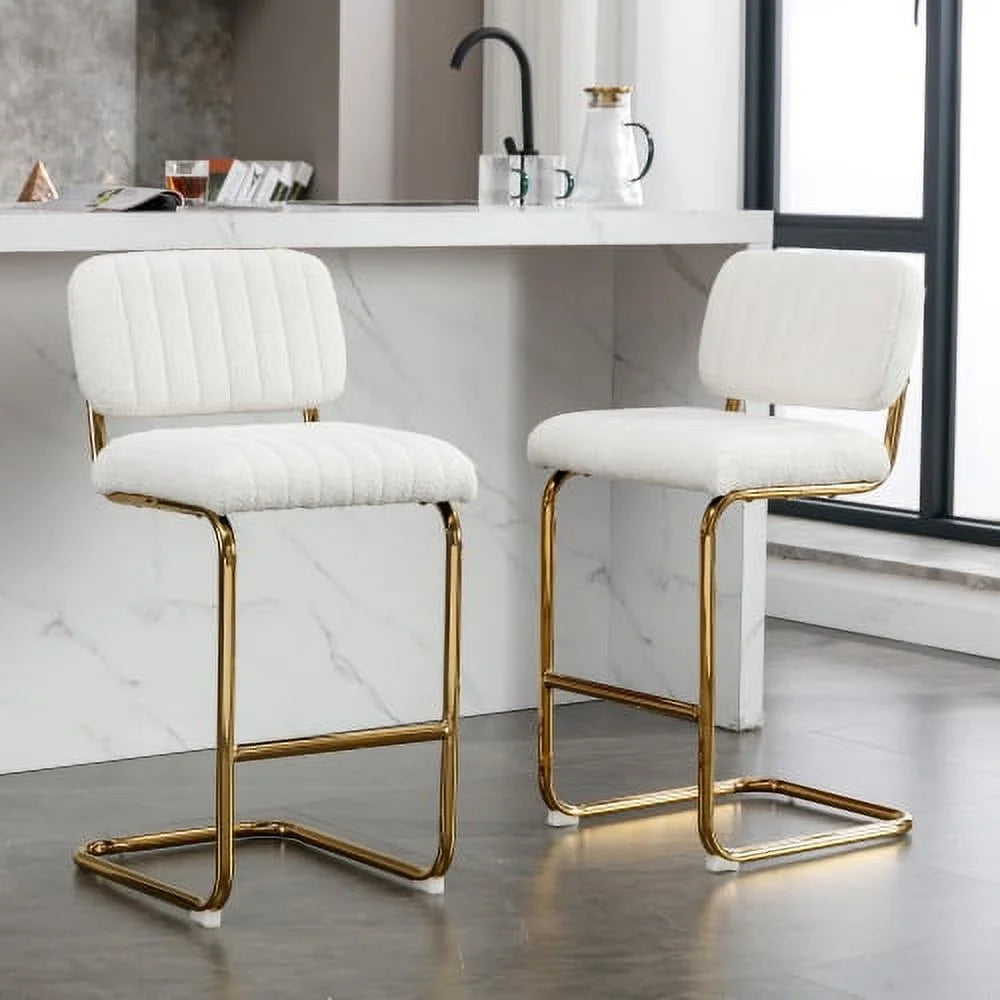 Ivory Boucle Fabric Counter Height Bar Stools Set of 2 L2560