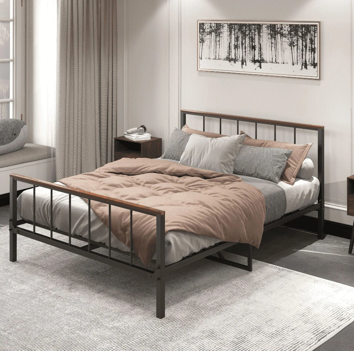 Queen Size Black Metal Platform Bed D88958
