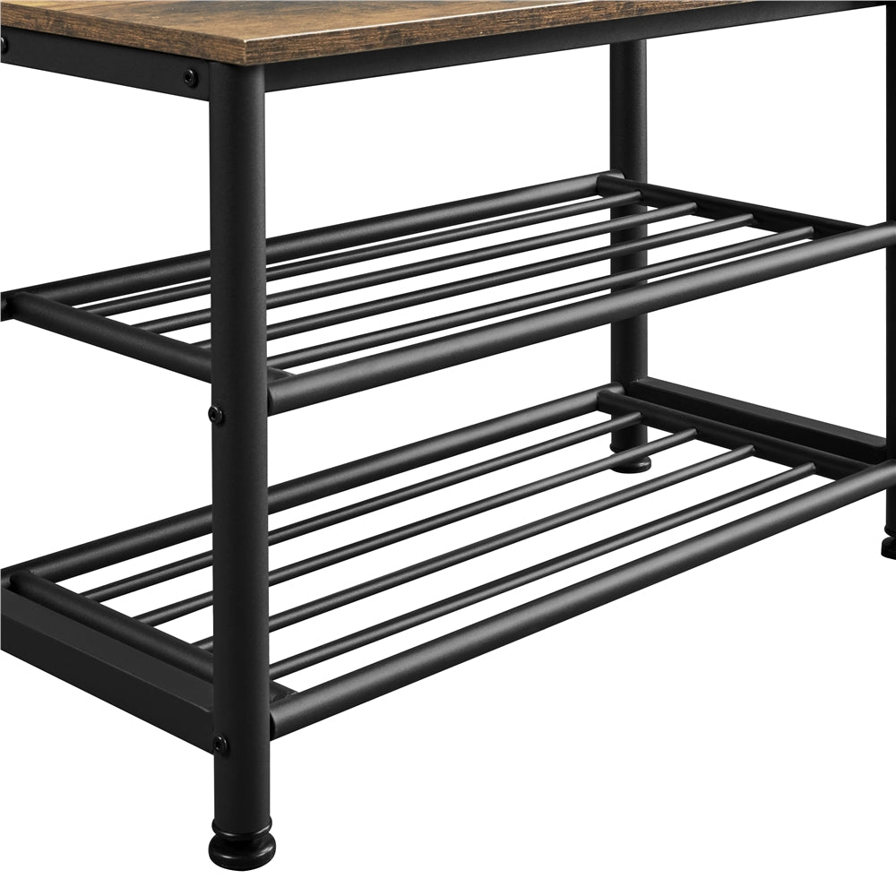 Rustic Brown Wooden Entryway Coat Rack with Shoe Storage Bench V918