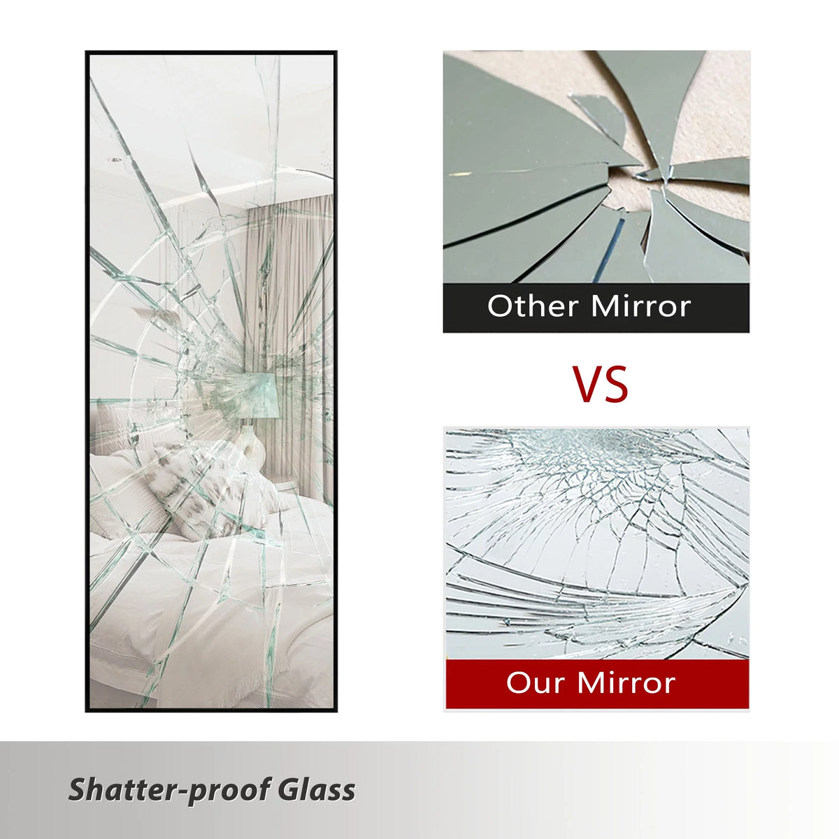 51"x16" Rectangular Full Length Floor Mirror with Stand Black O895