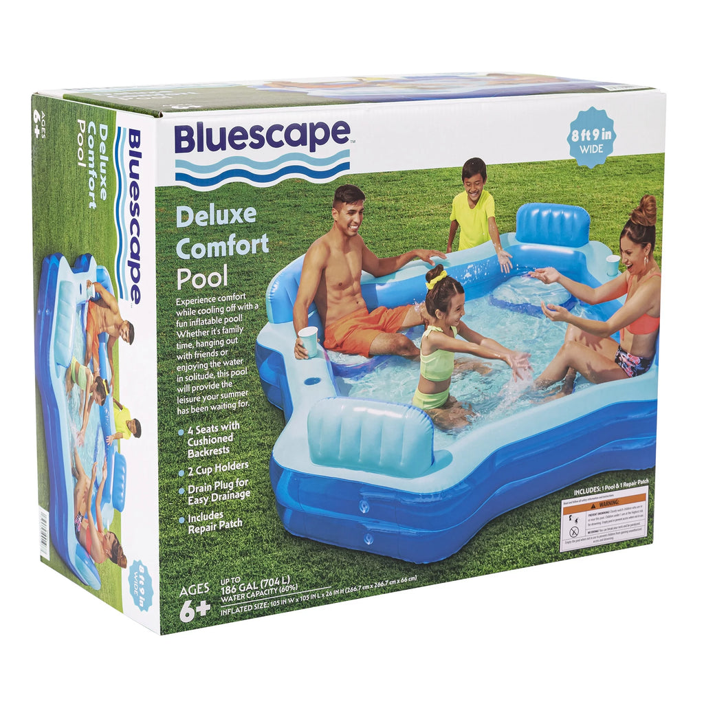 Blue Inflatable Family Swimming Pool 4 Seats Square V6998