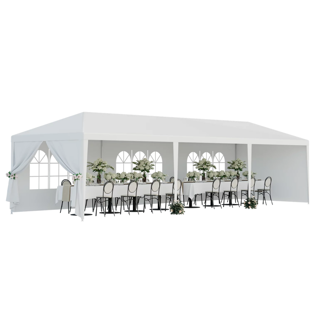 10'x 30' White Gazebo Canopy with 6 Windows & 2 Sidewalls R937094