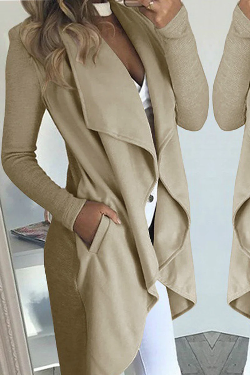 Casual Solid Patchwork Turndown Collar Outerwear Q533