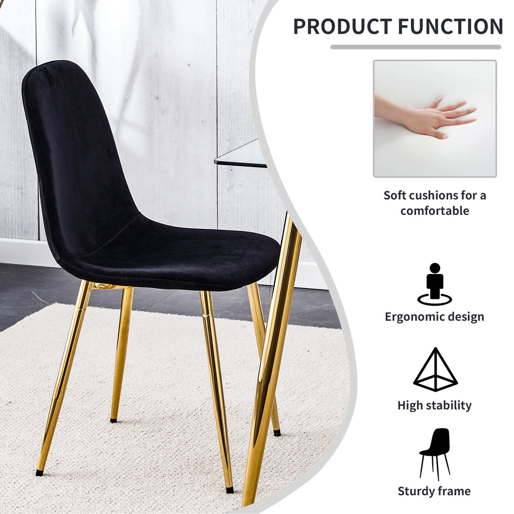 Set of 4 Velvet Dining Chairs with Golden Metal Legs J146858