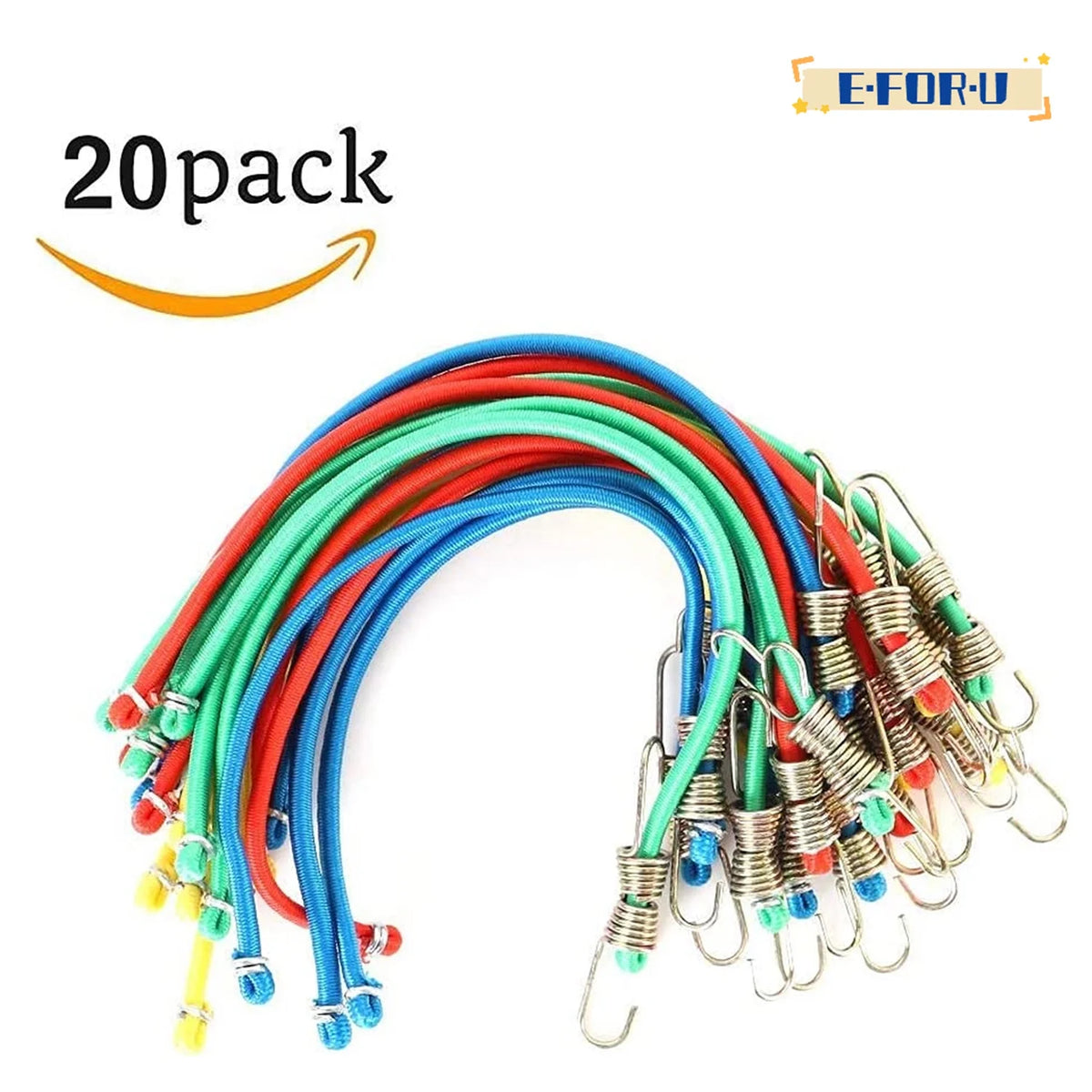 20 Pack Mini 10 Inch Rubber Stretchy Bungee Cords with Hooks F97655