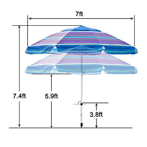 7 Feet Beach Umbrella with Sand Anchor and Carry Bag F692431