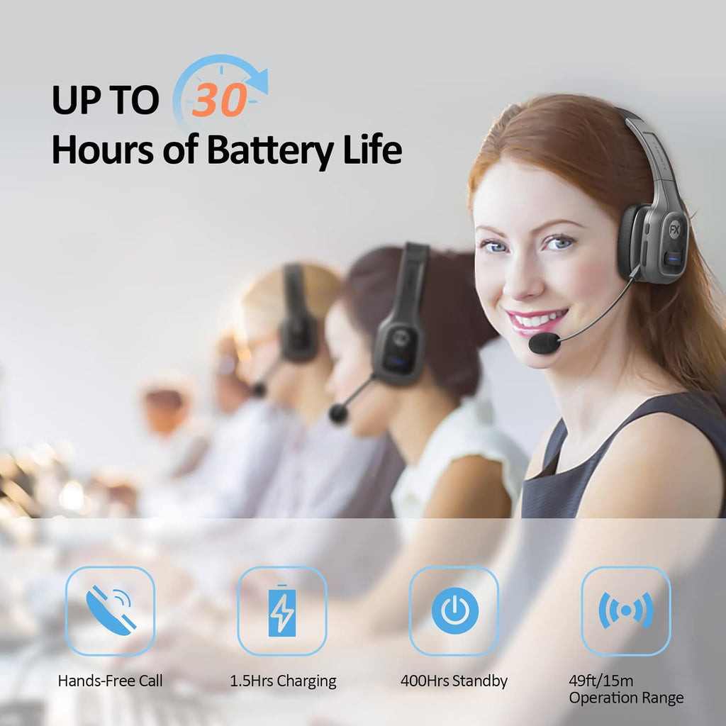 Bluetooth Headset with Microphone Noise Canceling, On-Ear Bluetooth 5.0 Multipoint Headphones, Pack of 2 J952254