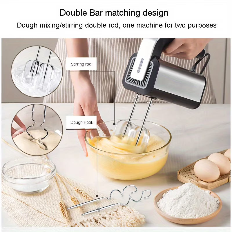 300W Electric Hand Mixer with Stainless Steel Accessories D4325