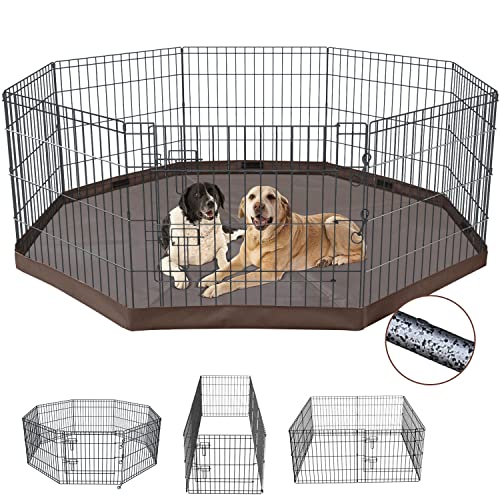Foldable Metal Dog Playpen 8 Panels 24 Inch with Top Cover A856200
