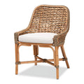 Natural Brown Woven Rattan Dining Side Chair With Cushion U589163