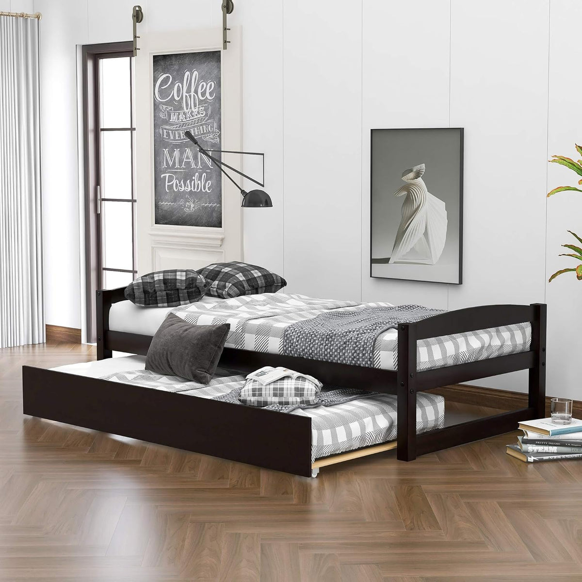 Twin Size Solid Wood Daybed with Trundle N688912