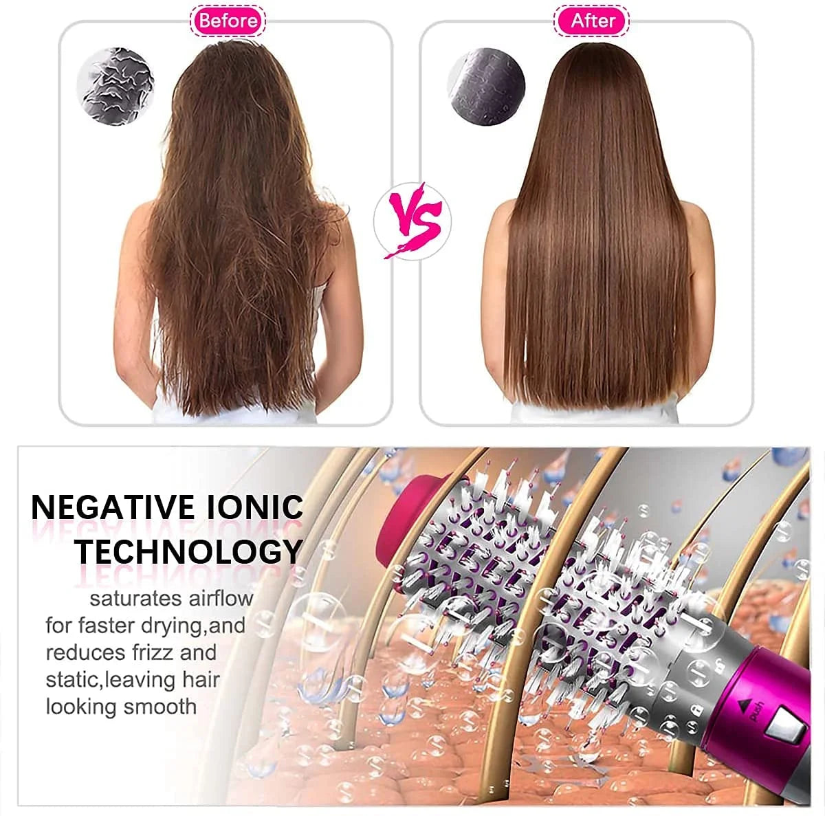 Purple 5-in-1 Electric Hair Dryer Brush with Detachable Brush Heads O40288