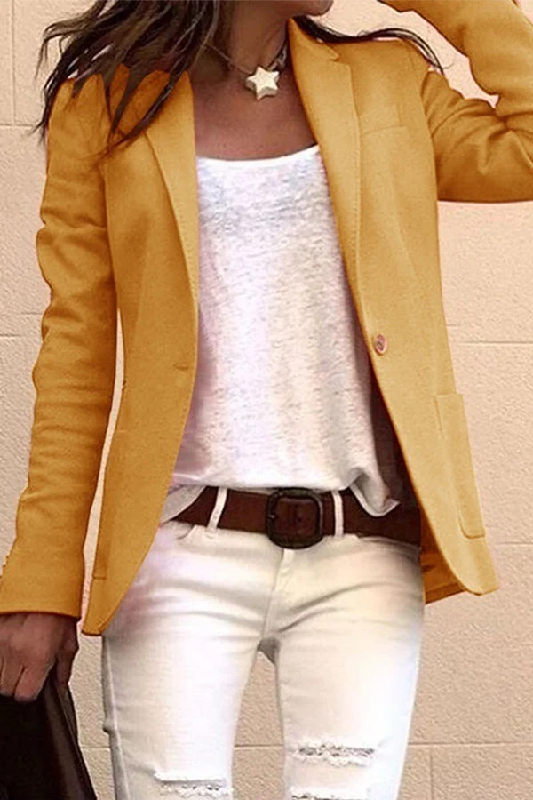 Casual Solid Button Turn-back Collar Outerwear W5519