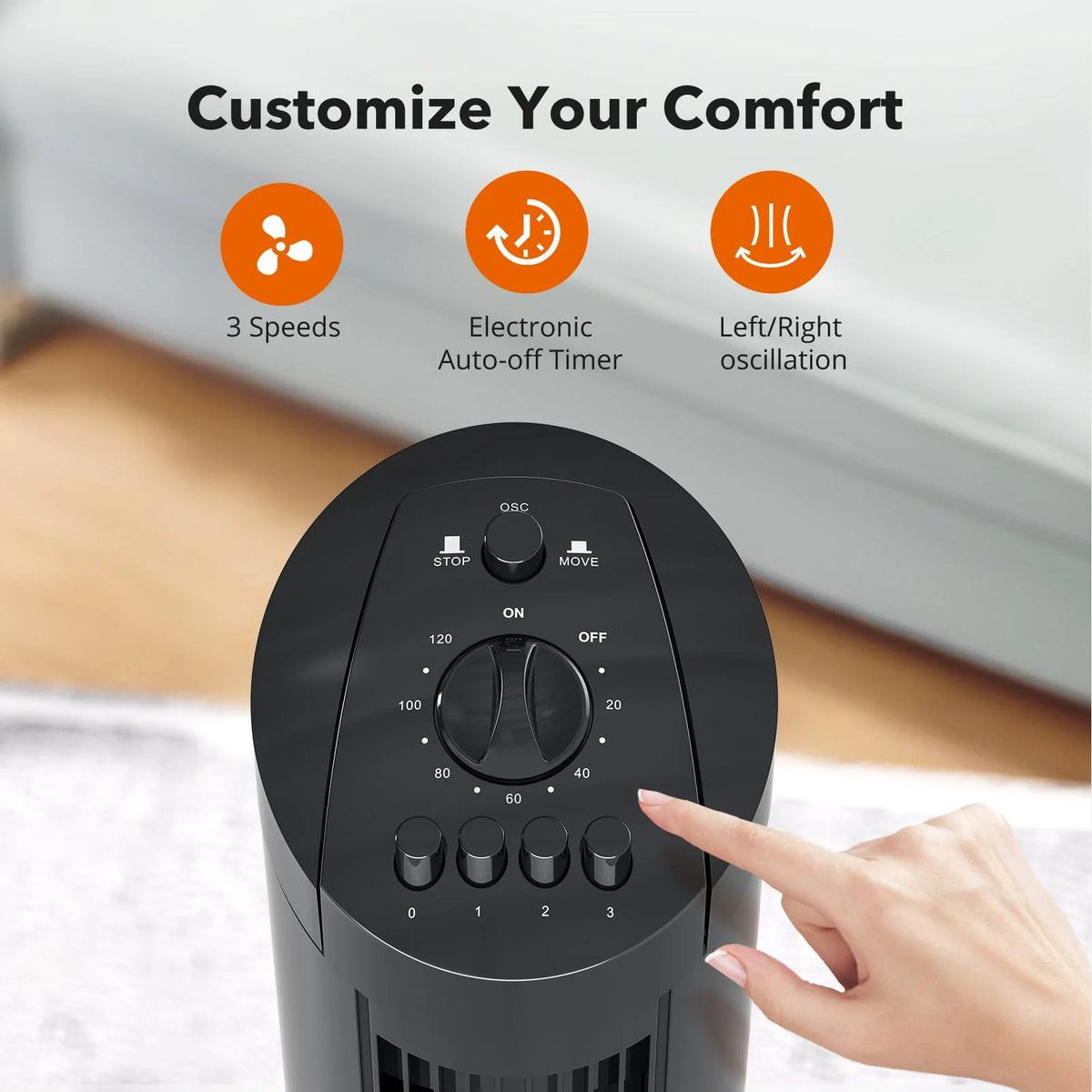 36" Oscillating Tower Fan, 3 Speeds, Timer K185217