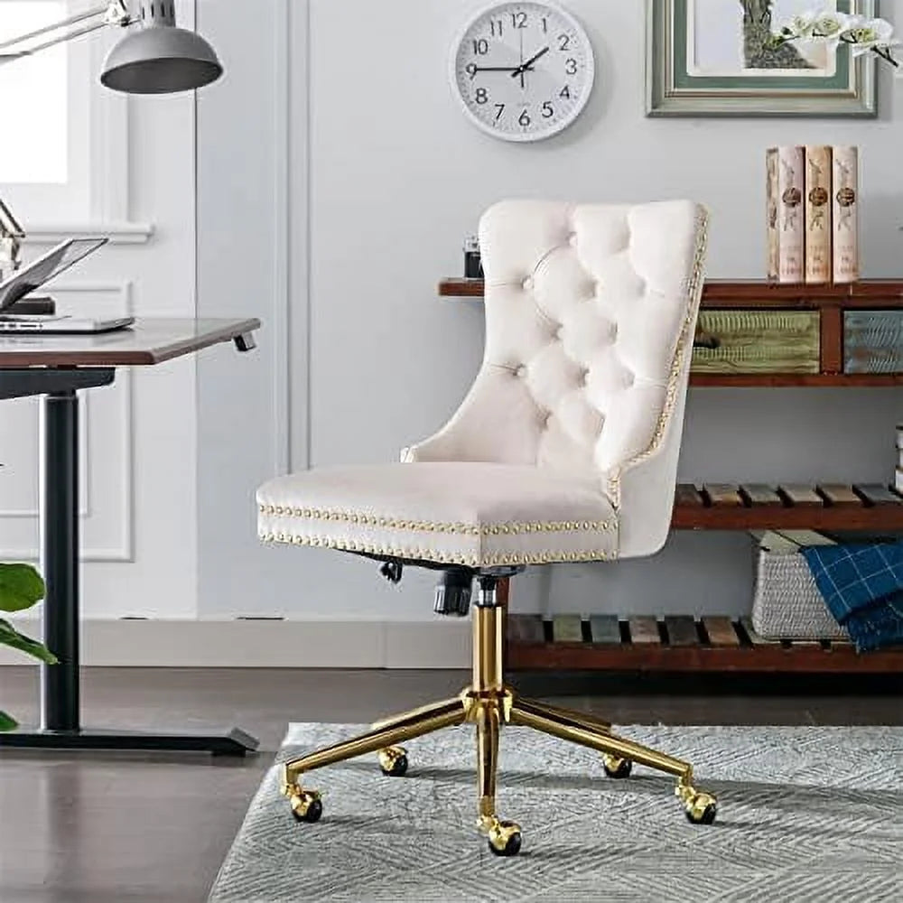 Black Tufted Artificial Rabbit Hair Office Chair with Golden Metal Base H499997