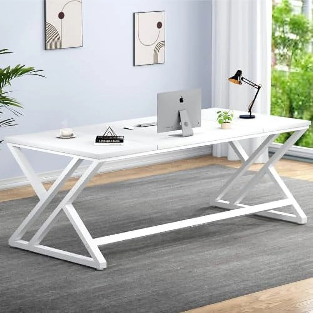 70.8" Long Wood Metal Double Workstation Desk V459544