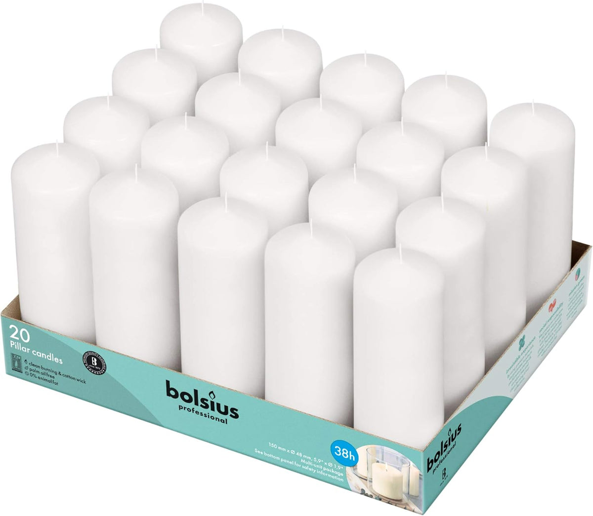 White Pillar Candles Set of 20 Unscented Dripless F491