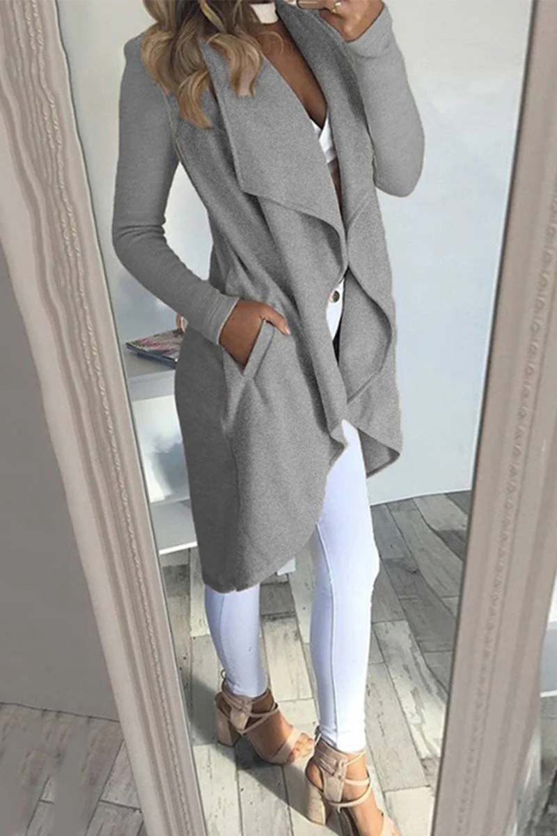 Casual Solid Patchwork Turndown Collar Outerwear Q533