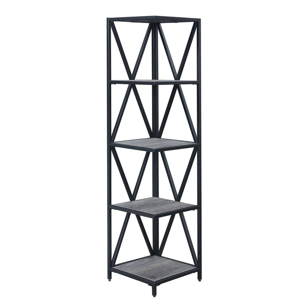Weathered Gray / Black Metal 5 Tier Corner Bookcase X8724
