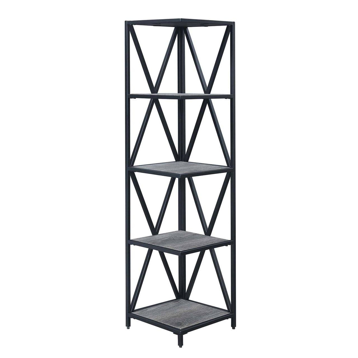 Weathered Gray / Black Metal 5 Tier Corner Bookcase X8724