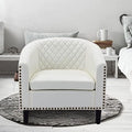 White Faux Leather Barrel Club Chair with Solid Wood Legs H656