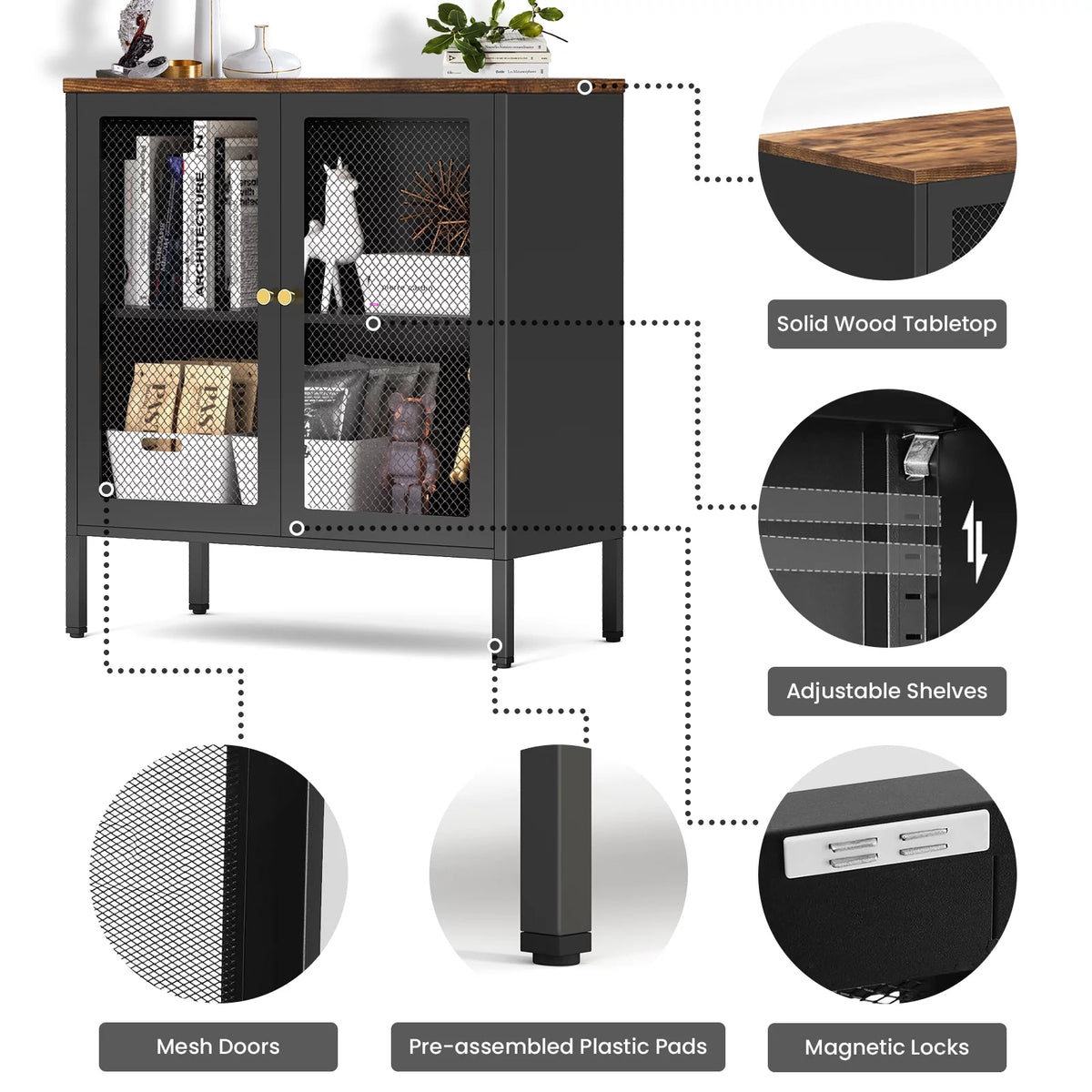 Metal Storage Cabinet with 2 Mesh Doors S59707